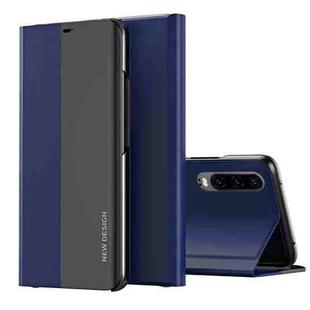 For Huawei P30 Side Electroplated Dormant Ultra-Thin Horizontal Flip Leather Case with Holder(Dark Blue)