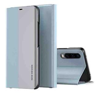 For Huawei P30 Side Electroplated Dormant Ultra-Thin Horizontal Flip Leather Case with Holder(Light Blue)