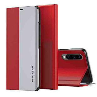 For Huawei P30 Side Electroplated Dormant Ultra-Thin Horizontal Flip Leather Case with Holder(Red)