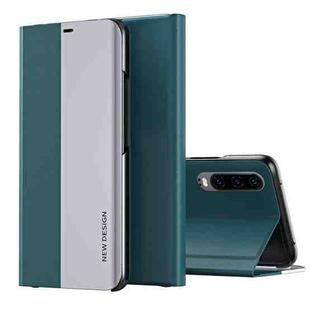 For Huawei P30 Side Electroplated Dormant Ultra-Thin Horizontal Flip Leather Case with Holder(Green)