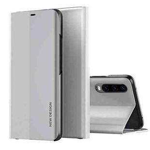 For Huawei P30 Side Electroplated Dormant Ultra-Thin Horizontal Flip Leather Case with Holder(Silver)