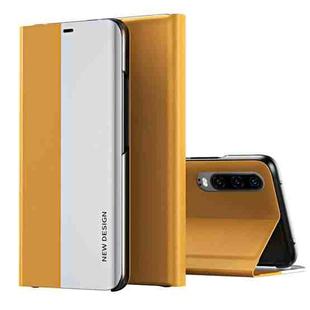 For Huawei P30 Side Electroplated Dormant Ultra-Thin Horizontal Flip Leather Case with Holder(Yellow)