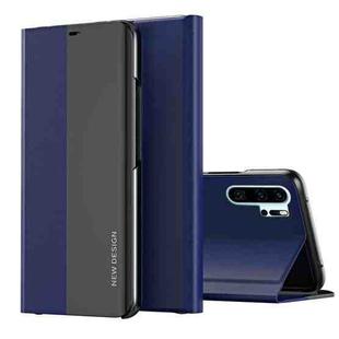 For Huawei P30 Pro Side Electroplated Dormant Ultra-Thin Horizontal Flip Leather Case with Holder(Dark Blue)