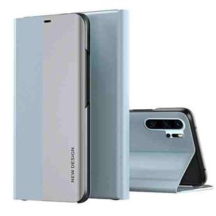 For Huawei P30 Pro Side Electroplated Dormant Ultra-Thin Horizontal Flip Leather Case with Holder(Light Blue)