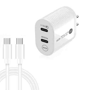 40W Dual Port PD / Type-C Fast Charger with Type-C to Type-C Data Cable, US Plug(White)