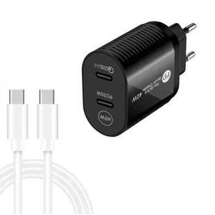 40W Dual Port PD / Type-C Fast Charger with Type-C to Type-C Data Cable, EU Plug(Black)