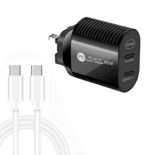 40W Dual Port PD / Type-C Fast Charger with Type-C to Type-C Data Cable, UK Plug(Black)
