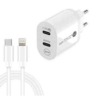 40W Dual Port PD / Type-C Fast Charger with Type-C to 8 Pin Data Cable, EU Plug(White)