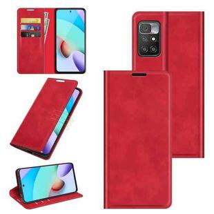 For Xiaomi Redmi 10 Retro-skin Business Magnetic Suction Leather Case with Holder & Card Slots & Wallet(Red)