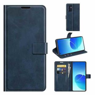 For OPPO Reno6 4G Retro Calf Pattern Buckle Horizontal Flip Leather Case with Holder & Card Slots & Wallet(Blue)