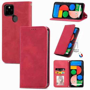 For Google Pixel 5a 5G Retro Skin Feel Business Magnetic Horizontal Flip Leather Case with Holder & Card Slots & Wallet & Photo Frame(Red)