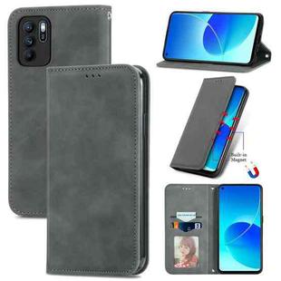For OPPO Reno6 Z Retro Skin Feel Business Magnetic Horizontal Flip Leather Case With Holder & Card Slots & Wallet & Photo Frame(Gray)