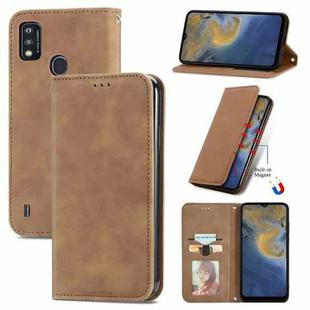 For ZTE A51 Retro Skin Feel Business Magnetic Horizontal Flip Leather Case with Holder & Card Slots & Wallet & Photo Frame(Brwon)