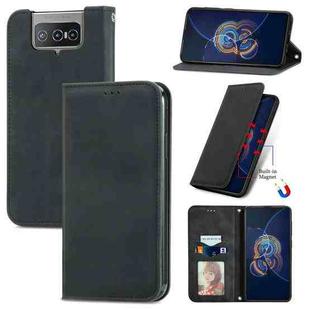 For Asus Zenfone 8 Flip Retro Skin Feel Business Magnetic Horizontal Flip Leather Case with Holder & Card Slots & Wallet & Photo Frame(Black)