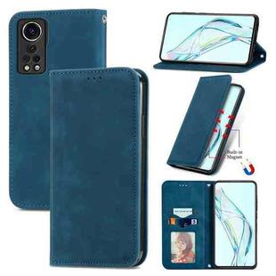 For ZTE Axon 30 5G Retro Skin Feel Business Magnetic Horizontal Flip Leather Case with Holder & Card Slots & Wallet & Photo Frame(Blue)