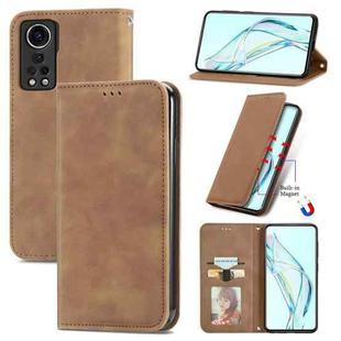For ZTE Axon 30 5G Retro Skin Feel Business Magnetic Horizontal Flip Leather Case with Holder & Card Slots & Wallet & Photo Frame(Brwon)