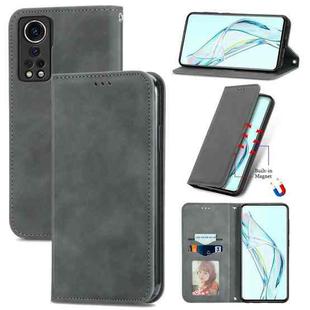 For ZTE Axon 30 5G Retro Skin Feel Business Magnetic Horizontal Flip Leather Case with Holder & Card Slots & Wallet & Photo Frame(Gray)