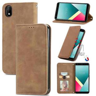 For Wiko Y61 Retro Skin Feel Business Magnetic Horizontal Flip Leather Case with Holder & Card Slots & Wallet & Photo Frame(Brwon)