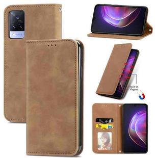 For vivo V21 Retro Skin Feel Business Magnetic Horizontal Flip Leather Case with Holder & Card Slots & Wallet & Photo Frame(Brwon)