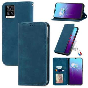 For vivo V20 2021 Retro Skin Feel Business Magnetic Horizontal Flip Leather Case with Holder & Card Slots & Wallet & Photo Frame(Blue)