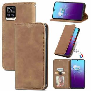 For vivo V20 2021 Retro Skin Feel Business Magnetic Horizontal Flip Leather Case with Holder & Card Slots & Wallet & Photo Frame(Brwon)