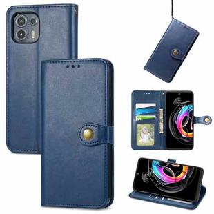 For Motorola Edge 20 Lite Solid Color Leather Buckle Phone Case with Lanyard & Photo Frame & Card Slot & Wallet & Stand Function(Blue)