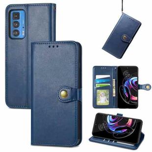 For Motorola Edge 20 Pro Solid Color Leather Buckle Phone Case with Lanyard & Photo Frame & Card Slot & Wallet & Stand Function(Blue)