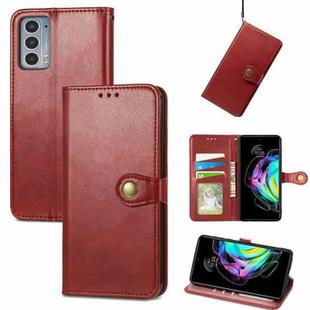For Motorola Edge 20 Solid Color Leather Buckle Phone Case with Lanyard & Photo Frame & Card Slot & Wallet & Stand Function(Red)
