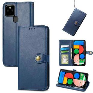 For Google Pixel 5a 5G Solid Color Leather Buckle Phone Case with Lanyard & Photo Frame & Card Slot & Wallet & Stand Function(Blue)