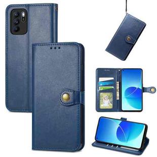 For OPPO Reno6 Z Solid Color Leather Buckle Phone Case with Lanyard & Photo Frame & Card Slot & Wallet & Stand Function(Blue)