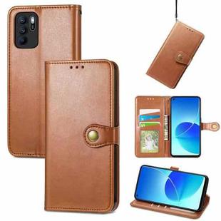 For OPPO Reno6 Z Solid Color Leather Buckle Phone Case with Lanyard & Photo Frame & Card Slot & Wallet & Stand Function(Brwon)