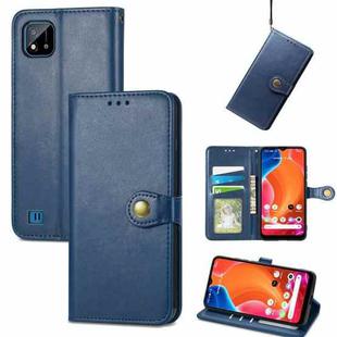 For OPPO Realme C20 Solid Color Leather Buckle Phone Case with Lanyard & Photo Frame & Card Slot & Wallet & Stand Function(Blue)