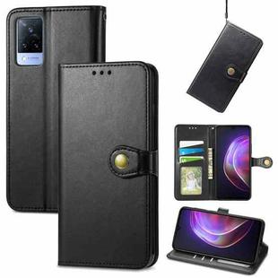 For vivo V21 5G Solid Color Leather Buckle Phone Case with Lanyard & Photo Frame & Card Slot & Wallet & Stand Function(Black)