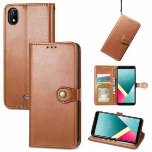 For Wiko Y61 Solid Color Leather Buckle Phone Case with Lanyard & Photo Frame & Card Slot & Wallet & Stand Function(Brwon)