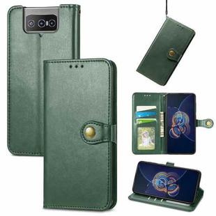 For Asus Zenfone 8 Flip Solid Color Leather Buckle Phone Case with Lanyard & Photo Frame & Card Slot & Wallet & Stand Function(Green)