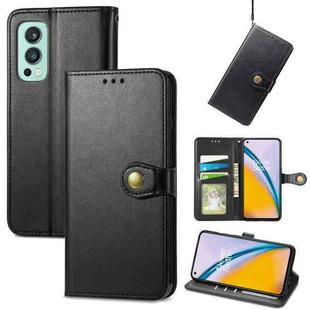 For OnePlus Nord 2 Solid Color Leather Buckle Phone Case with Lanyard & Photo Frame & Card Slot & Wallet & Stand Function(Black)