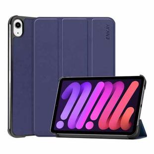 For iPad mini 6 ENKAY Custer Texture Horizontal Flip PU+PC Leather Tablet Case with Three-folding Holder & Sleep / Wake-up Function(Dark Blue)