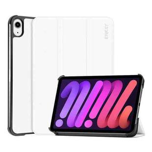 For iPad mini 6 ENKAY Custer Texture Horizontal Flip PU+PC Leather Tablet Case with Three-folding Holder & Sleep / Wake-up Function(White)