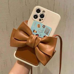 Fashionable Bowknot Crossbody Leather Card Bag Back Cover Case For iPhone 13 Pro Max(Light Brown)