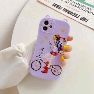 Cartoon Pattern Silicone Shockproof Case For iPhone 12 Pro(Purple)