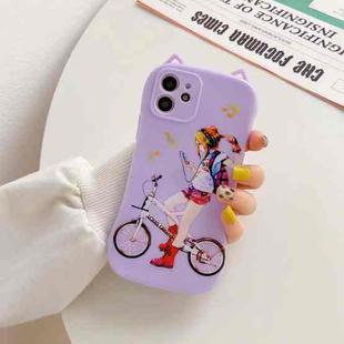 Cartoon Pattern Silicone Shockproof Case For iPhone 12(Purple)