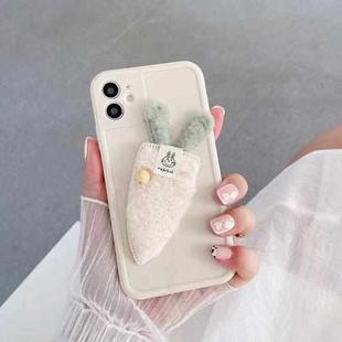 Cartoon Plush Carrot Bunny Shockproof Silicone TPU Case For iPhone 12 Pro(Beige)