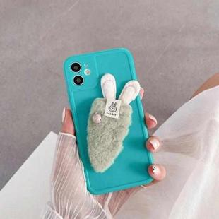 For iPhone 11 Pro Max Cartoon Plush Carrot Bunny Shockproof Silicone TPU Case (Green)