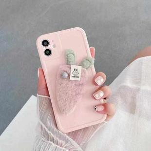 For iPhone 11 Pro Max Cartoon Plush Carrot Bunny Shockproof Silicone TPU Case (Pink)