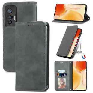 For vivo X70 Retro Skin Feel Business Magnetic Horizontal Flip Leather Case with Holder & Card Slots & Wallet & Photo Frame(Grey)