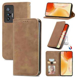 For vivo X70 Retro Skin Feel Business Magnetic Horizontal Flip Leather Case with Holder & Card Slots & Wallet & Photo Frame(Brown)