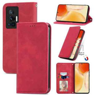 For vivo X70 Pro Retro Skin Feel Business Magnetic Horizontal Flip Leather Case with Holder & Card Slots & Wallet & Photo Frame(Red)