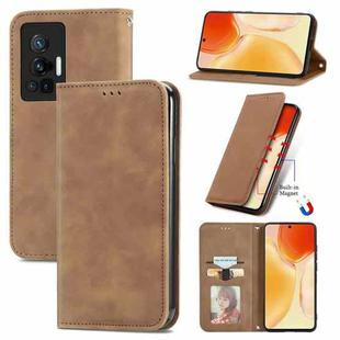 For vivo X70 Pro Retro Skin Feel Business Magnetic Horizontal Flip Leather Case with Holder & Card Slots & Wallet & Photo Frame(Brown)