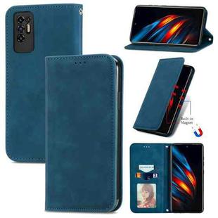 For TECNO Pova 2 Retro Skin Feel Business Magnetic Horizontal Flip Leather Case with Holder & Card Slots & Wallet & Photo Frame(Blue)