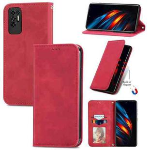 For TECNO Pova 2 Retro Skin Feel Business Magnetic Horizontal Flip Leather Case with Holder & Card Slots & Wallet & Photo Frame(Red)